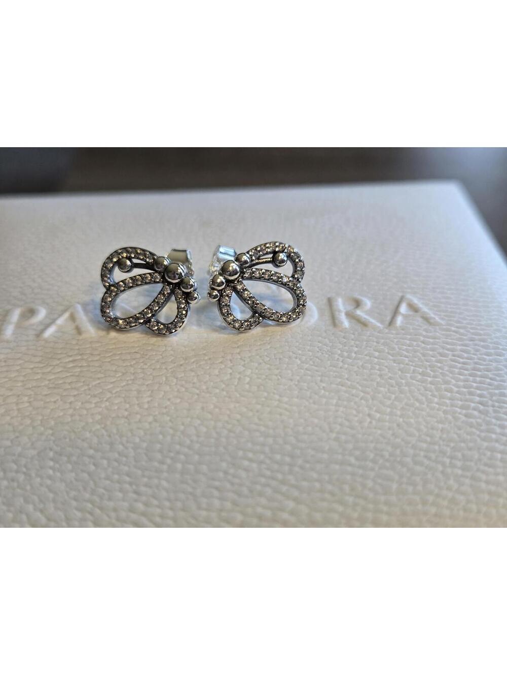 Pandora Sterling Silver Butterfly Stud Earrings with Cubic Zirconia